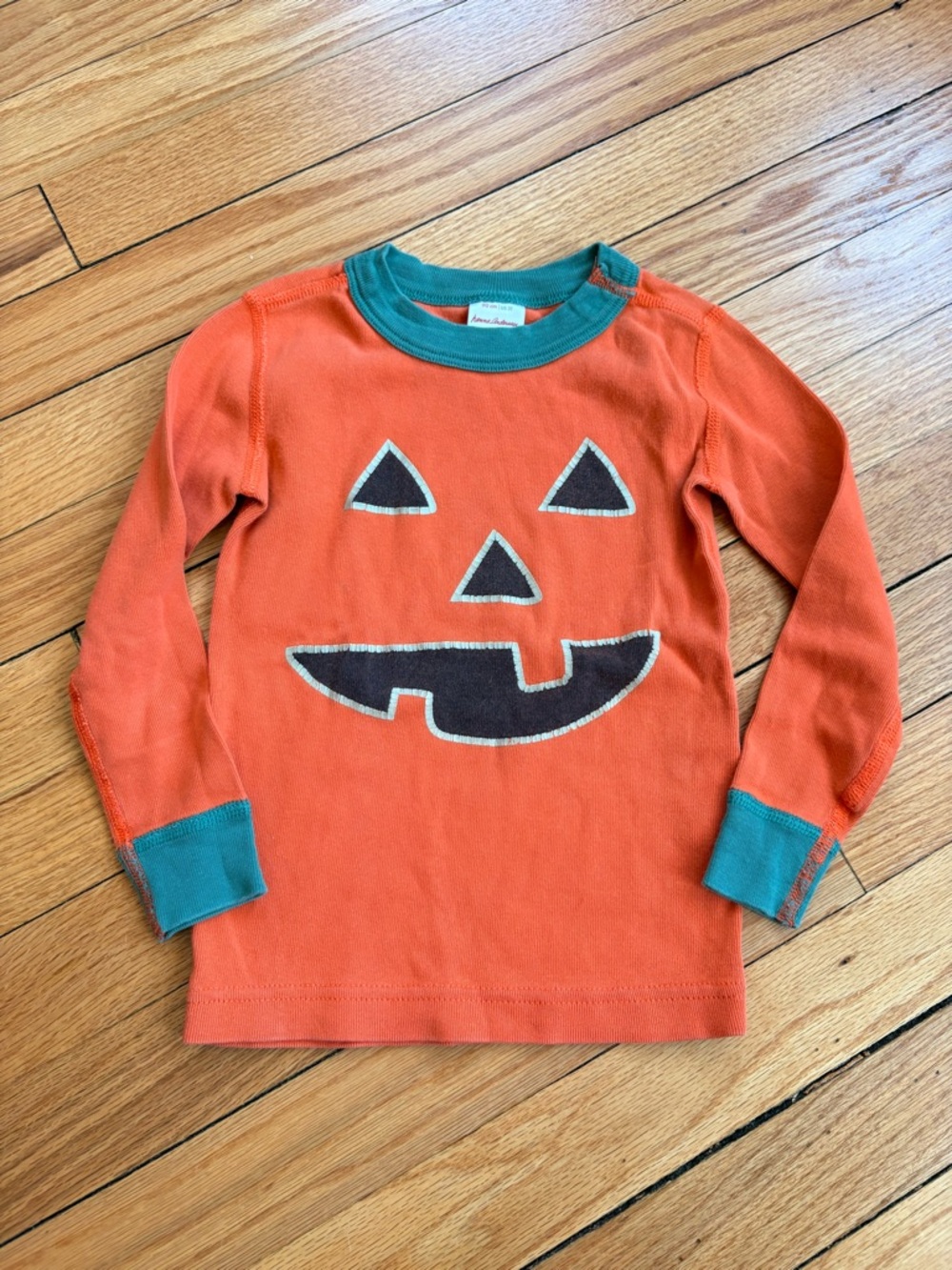Hanna Andersson Kids Orange Pumpkin Tee with Green Trim Size 3T